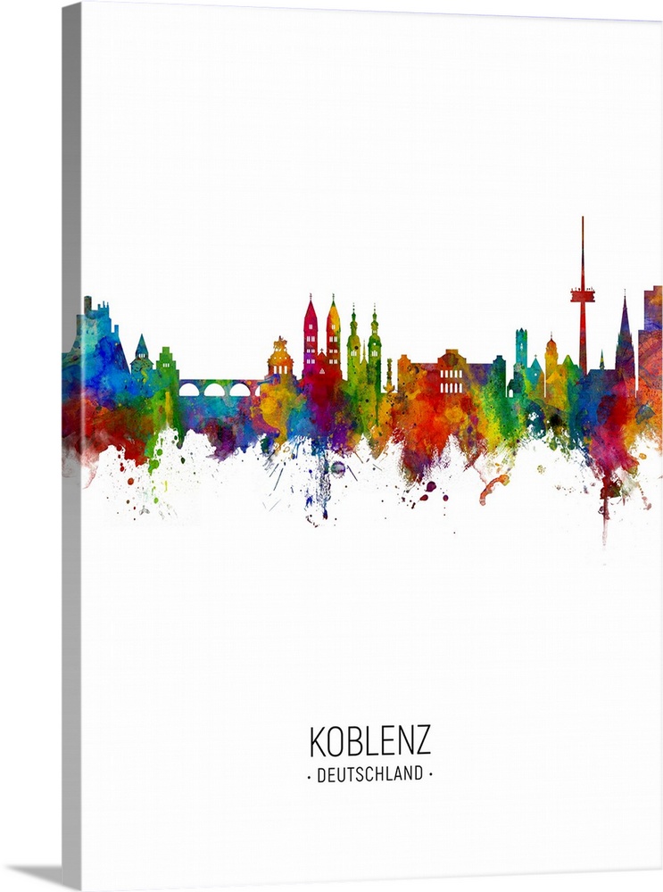 Watercolor art print of the skyline of Koblenz, Germany