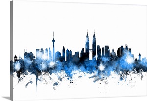 Kuala Lumpur Malaysia Skyline, Blue on White image thumbnail