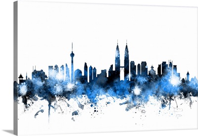 Kuala Lumpur Malaysia Skyline, Blue on White