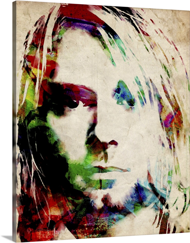 A mix of traditional watercolor and digital work. Kurt Cobain was an American singer-songwriter, musician, and artist, bes...