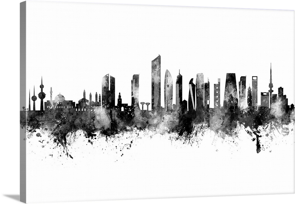 Watercolor art print of the skyline of Kuwait City