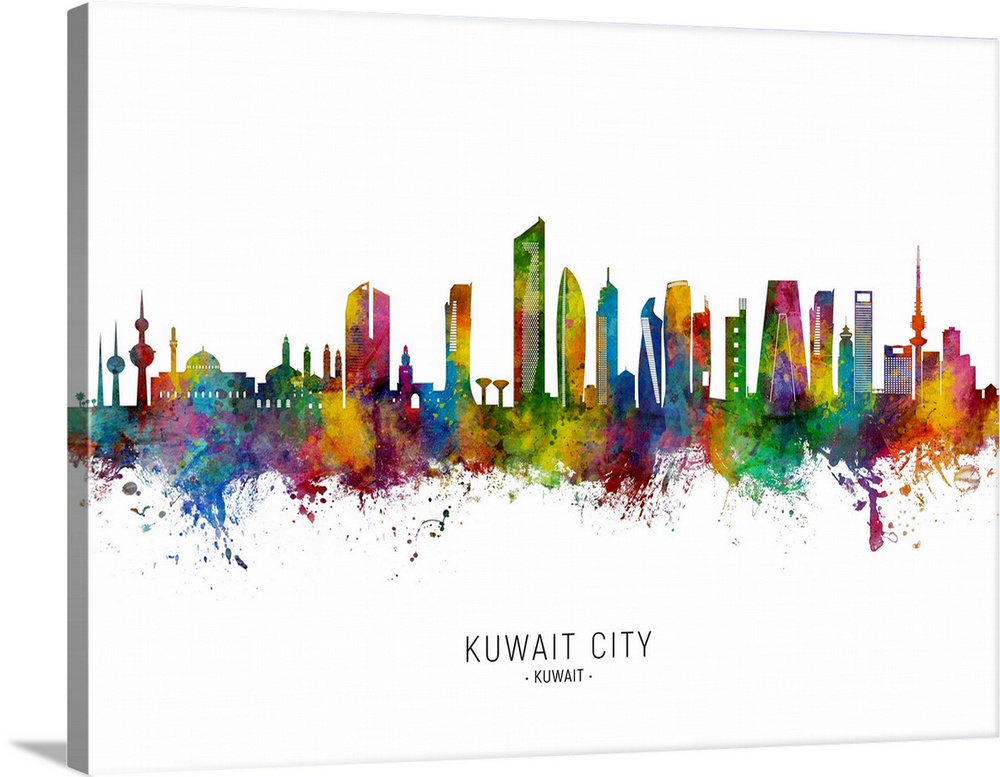 Watercolor art print of the skyline of Kuwait City