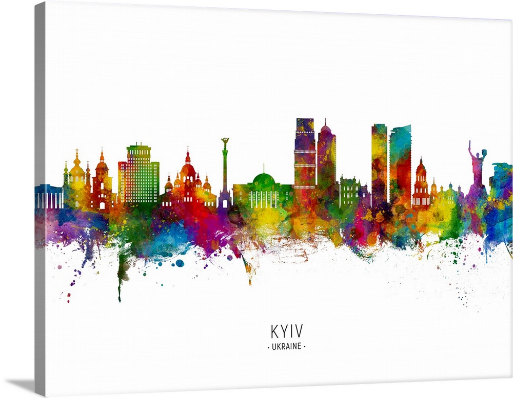 Watercolor art print of the skyline of Kyiv, Ukraine