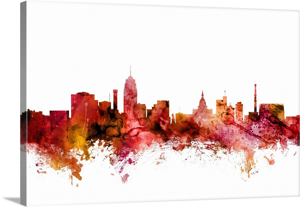 Watercolor art print of the skyline of Lansing, Michigan, United States.