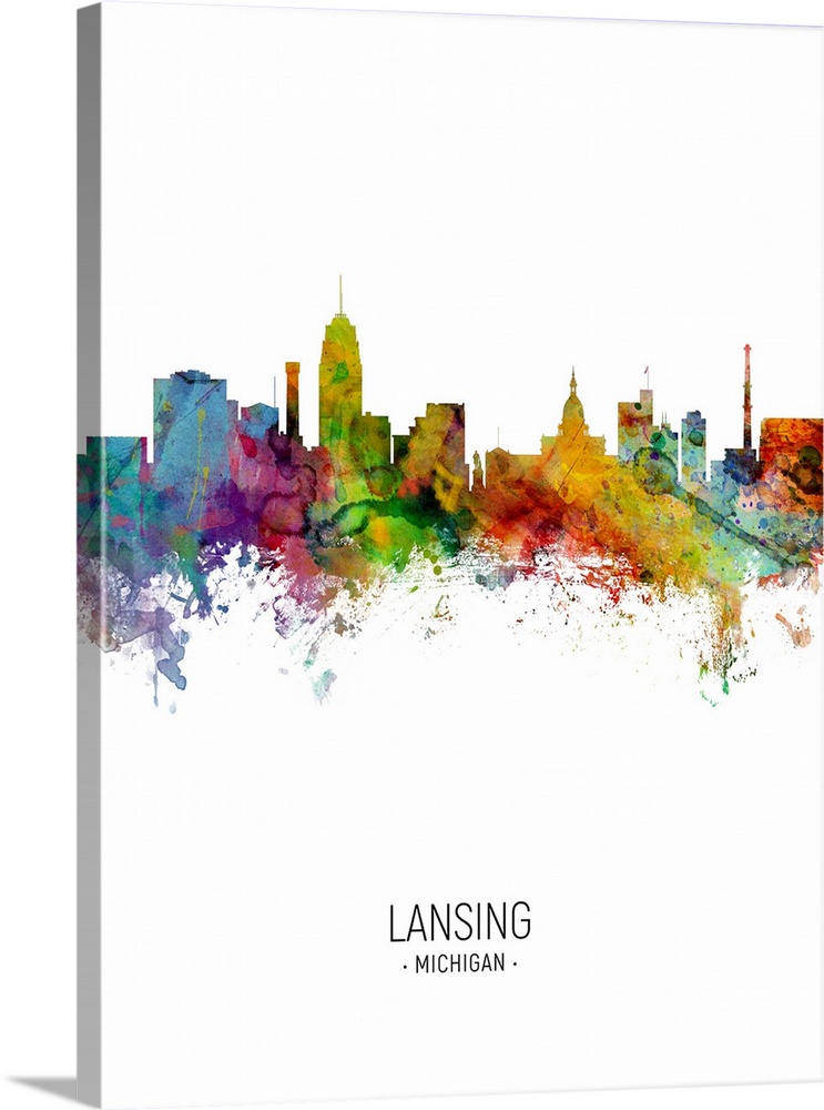 Watercolor art print of the skyline of Lansing, Michigan, United States