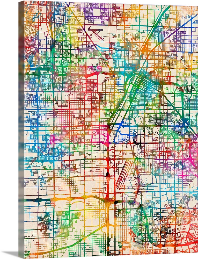 Contemporary colorful city street map of Las Vegas.
