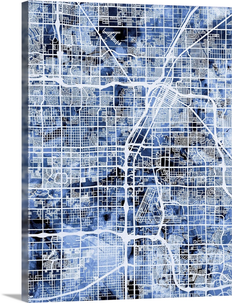 Contemporary watercolor city street map of Las Vegas.