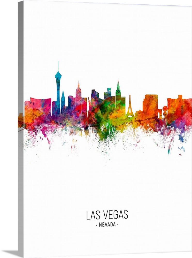Watercolor art print of the skyline of Las Vegas, Nevada, United States