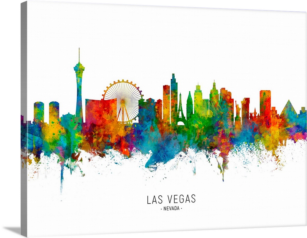 Watercolor art print of the skyline of Las Vegas, Nevada, United States.