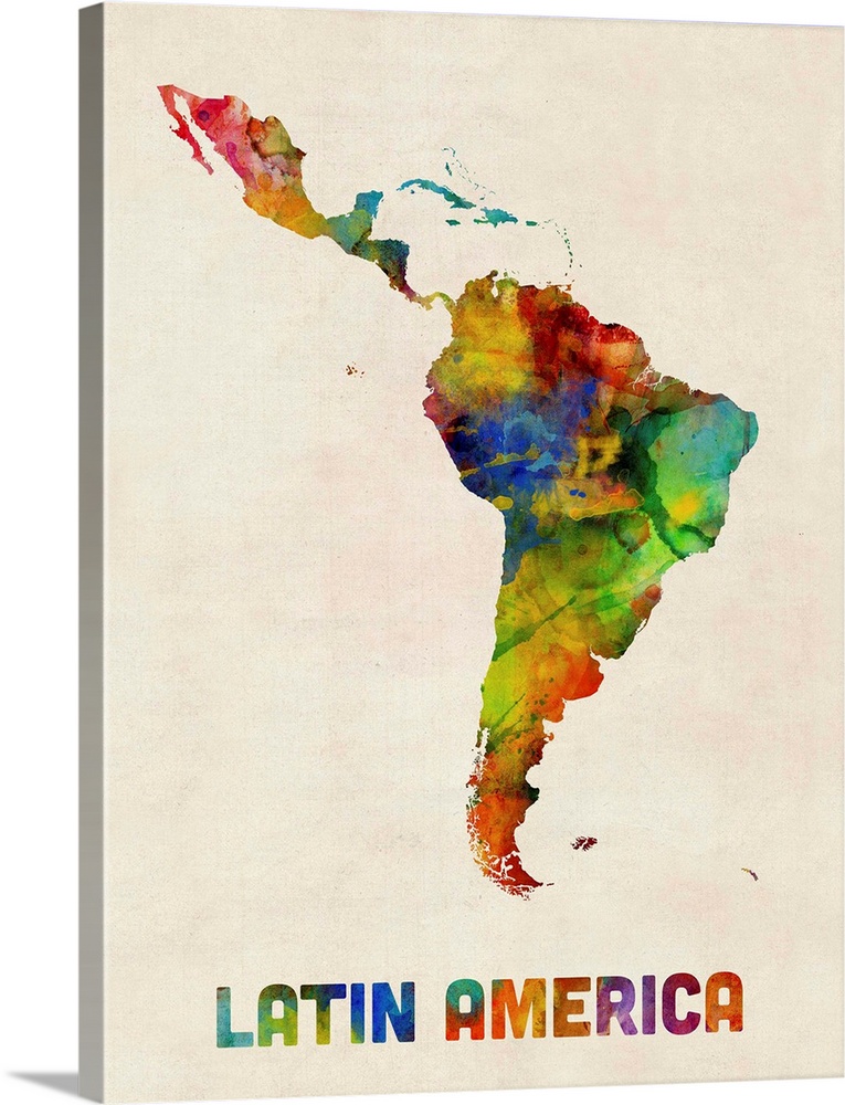 A watercolor map of Central and South America