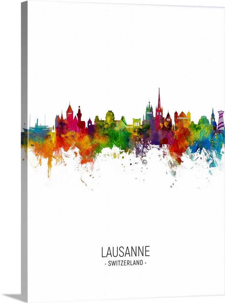 Watercolor art print of the skyline of Lausanne, Switzerland