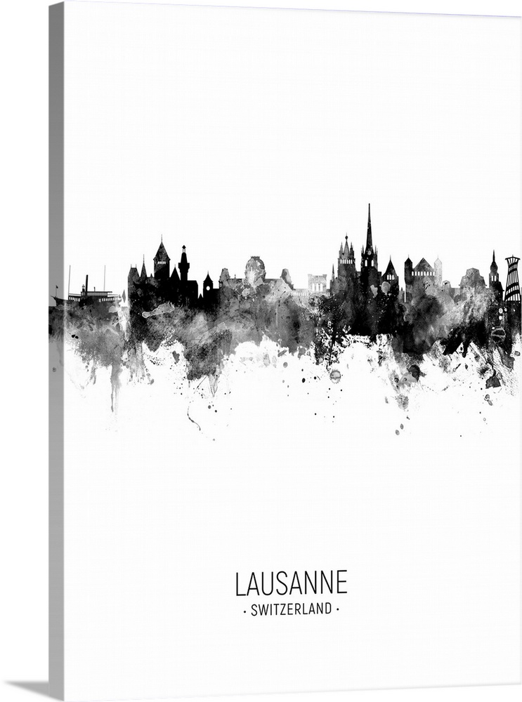 Watercolor art print of the skyline of Lausanne, Switzerland