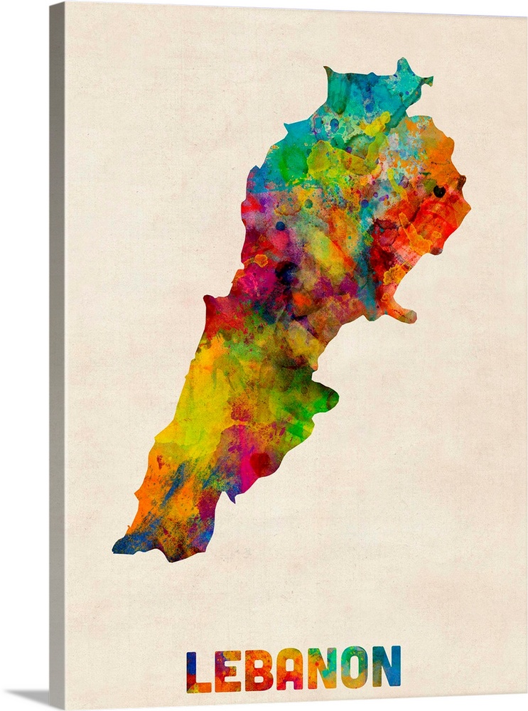 A watercolor map of the Lebanon