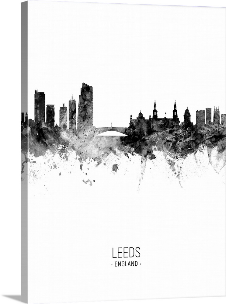 Watercolor art print of the skyline of Leeds, England, United Kingdom