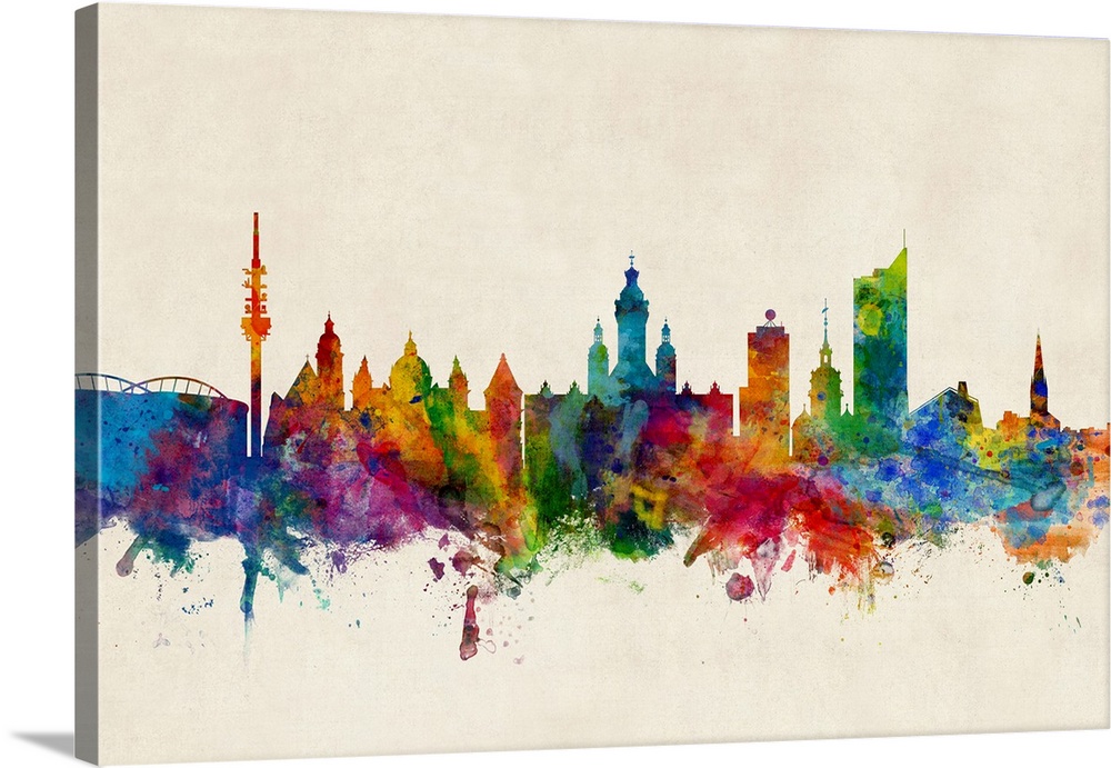 Watercolor art print of the skyline of Leipzig, Germany