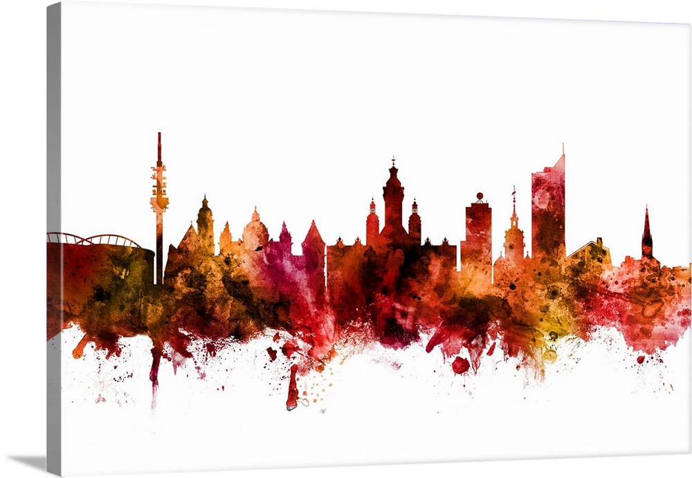 Watercolor art print of the skyline of Leipzig, Germany.