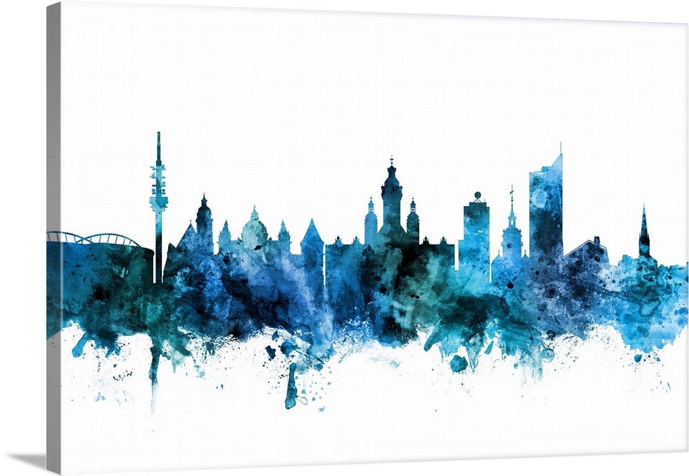 Watercolor art print of the skyline of Leipzig, Germany.