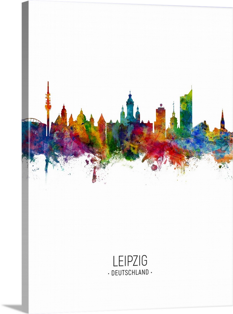 Watercolor art print of the skyline of Leipzig, Germany