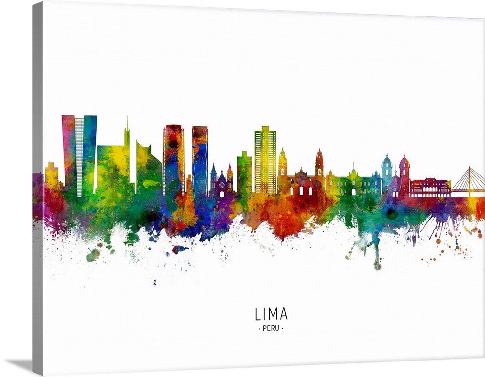 Watercolor art print of the skyline of Lima, Peru