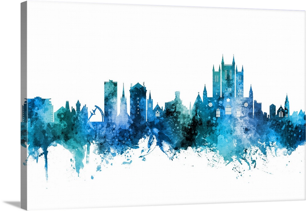 Watercolor art print of the skyline of Lincoln, England, United Kingdom.