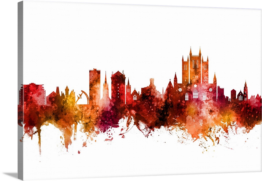 Watercolor art print of the skyline of Lincoln, England, United Kingdom.