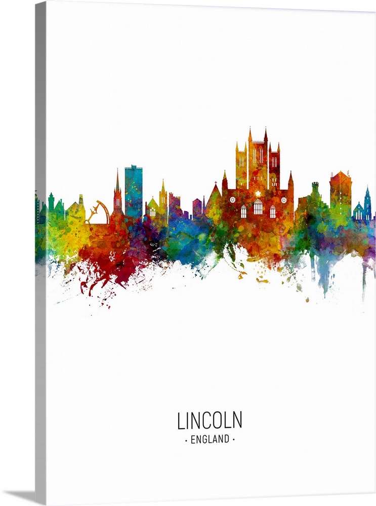 Watercolor art print of the skyline of Lincoln, England, United Kingdom