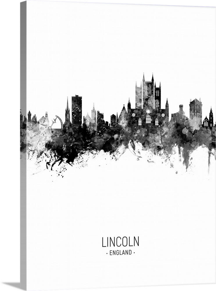 Watercolor art print of the skyline of Lincoln, England, United Kingdom