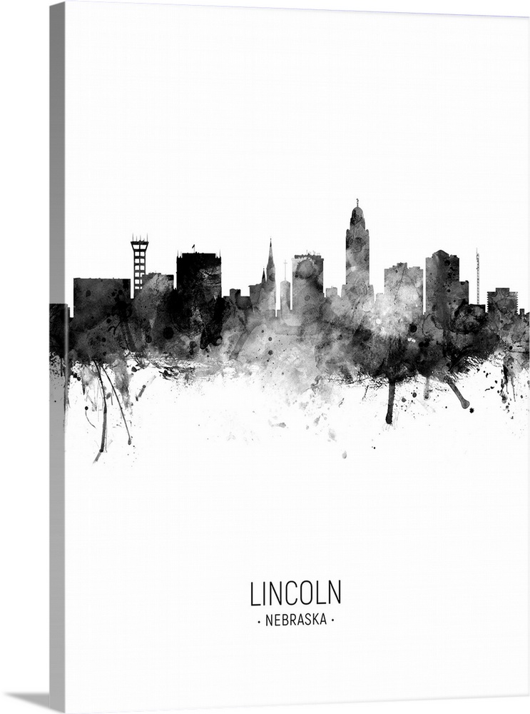 Watercolor art print of the skyline of Lincoln, Nebraska, United States