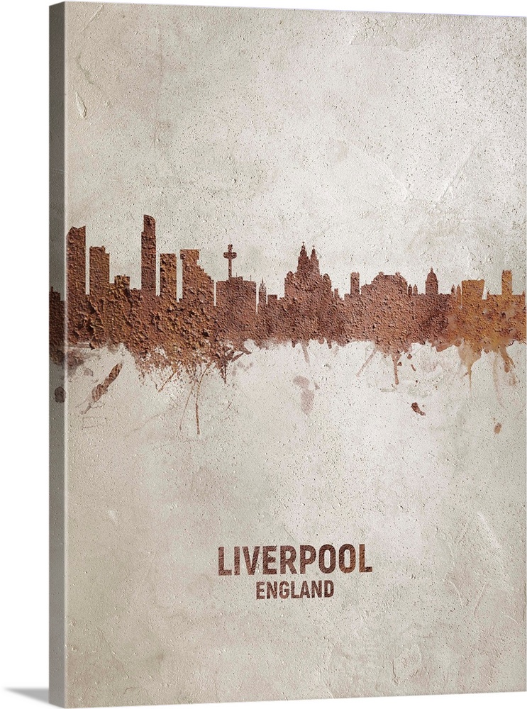 Art print of the skyline of Liverpool, England. Rust on concrete.