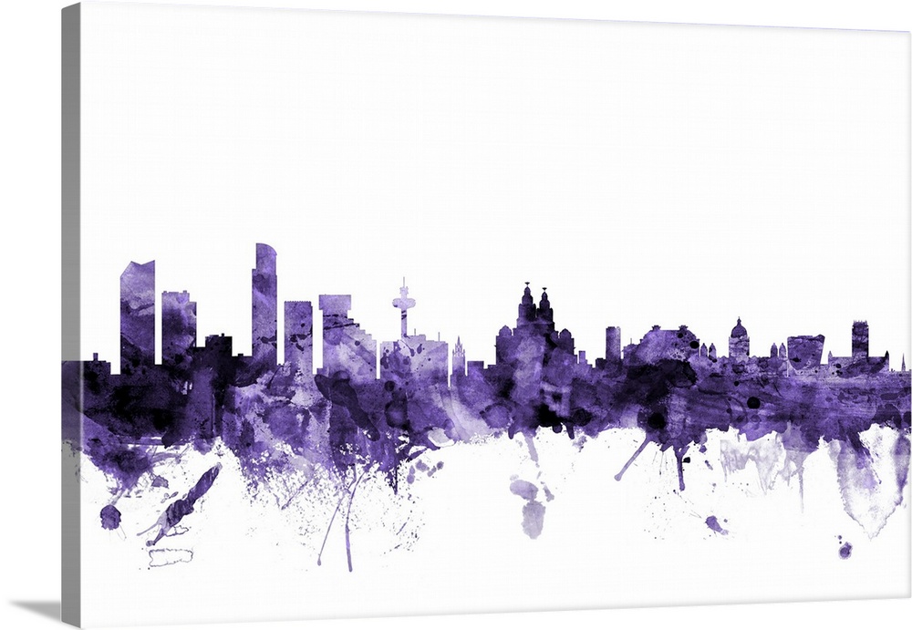 Watercolor art print of the skyline of Liverpool, England