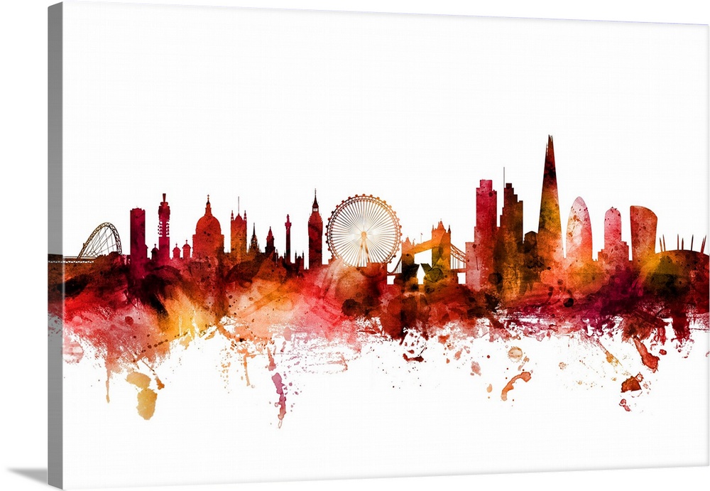 Watercolor art print of the skyline of the City of London, England