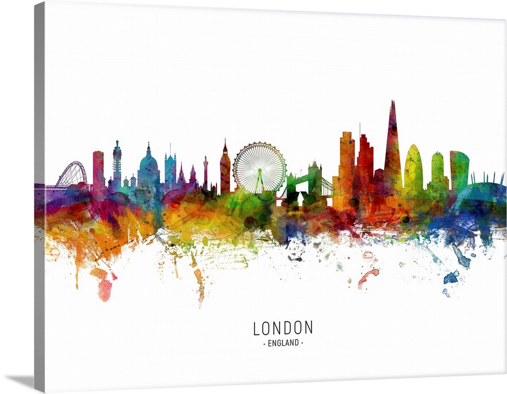 Watercolor art print of the skyline of the City of London, England.