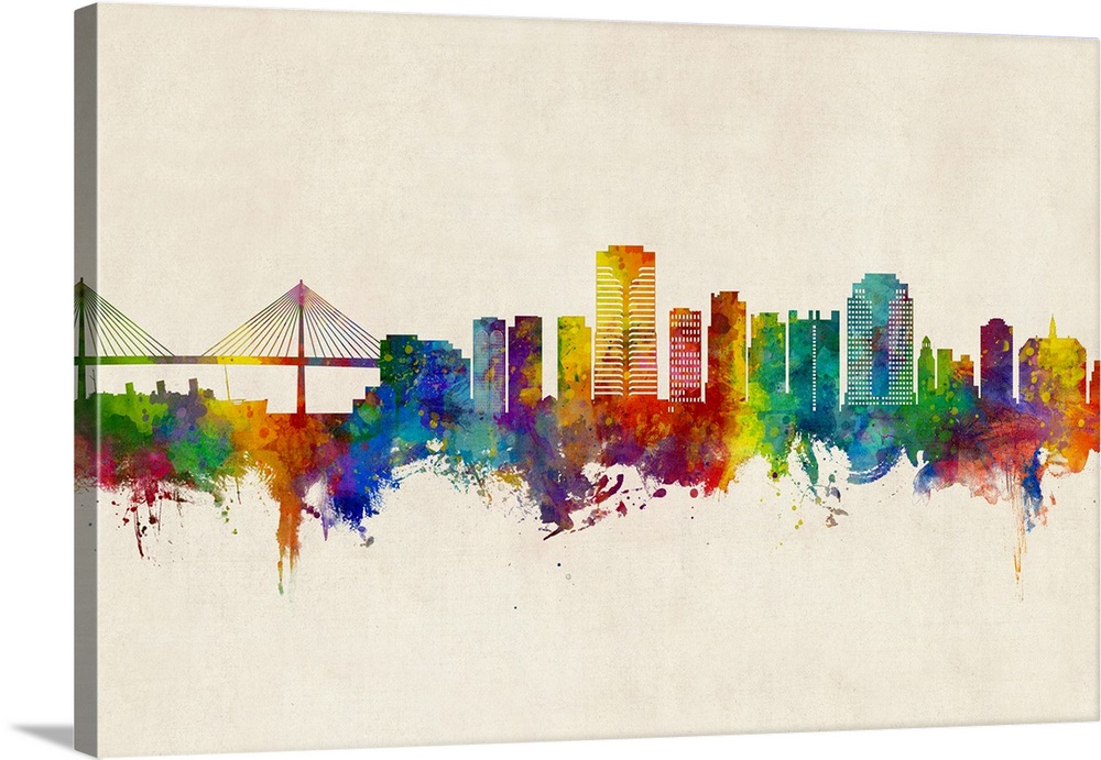 Watercolor art print of the skyline of Long Beach, California