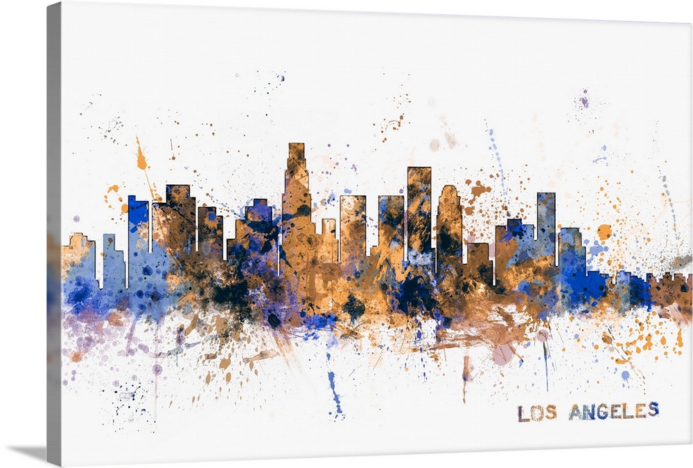 Contemporary colorful paint splash of the Los Angeles skyline.