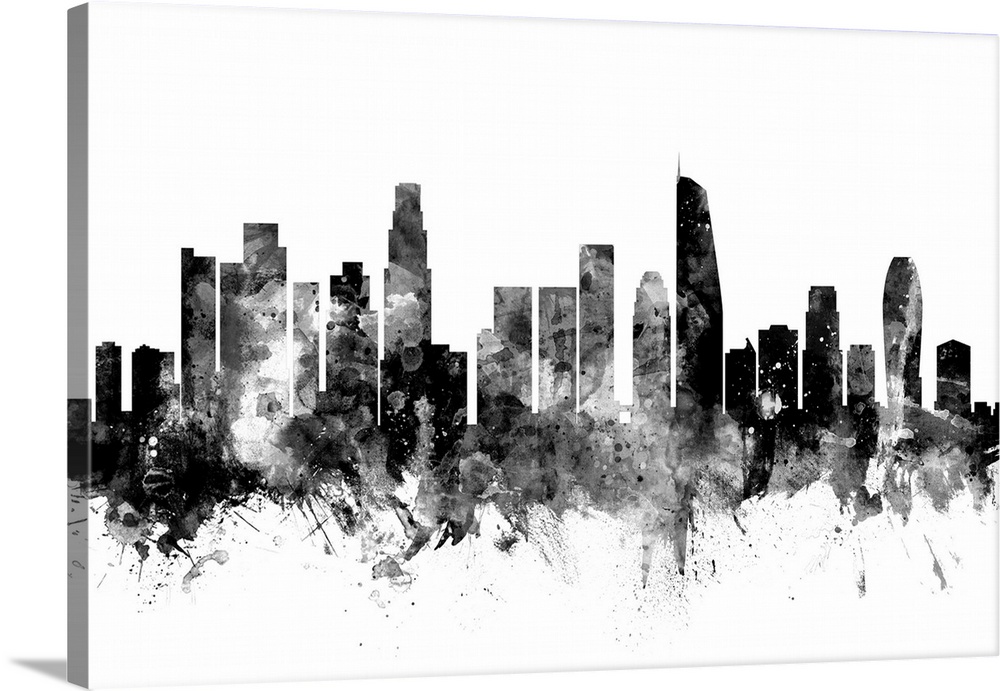 Watercolor art print of the skyline of Los Angeles, California, United States