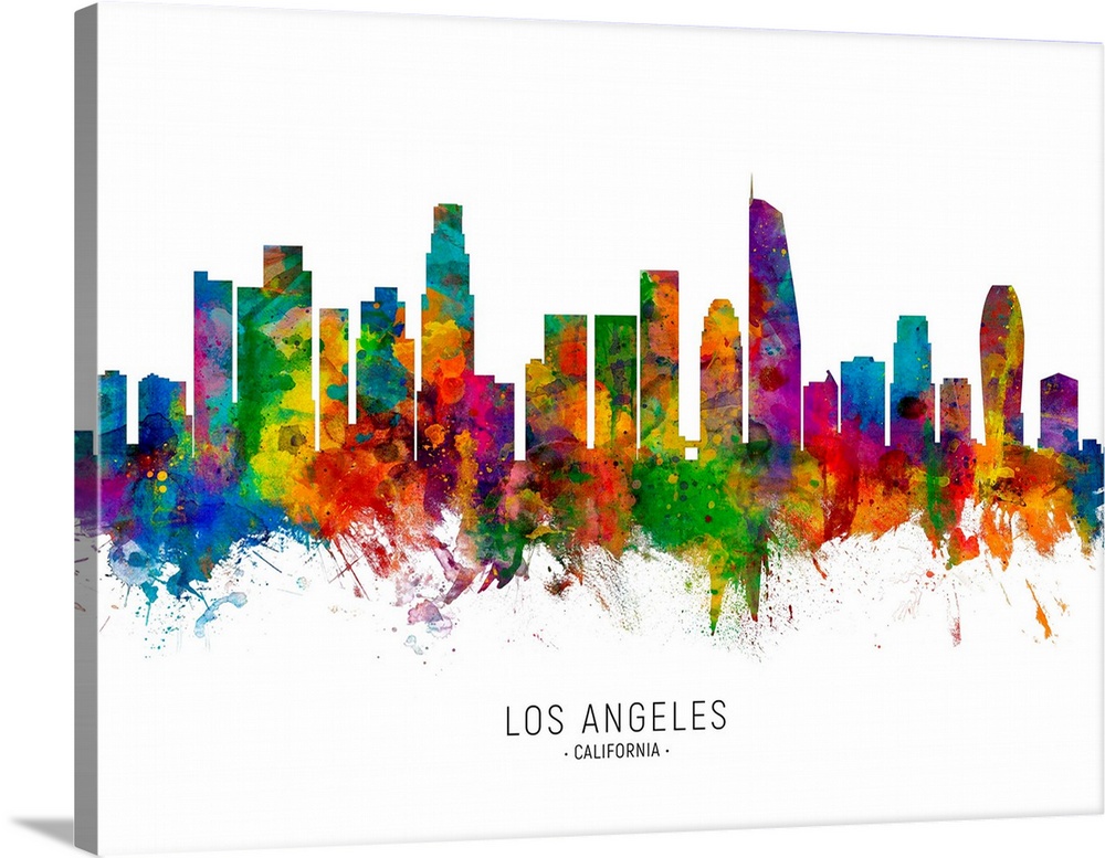 Watercolor art print of the skyline of Los Angeles, California, United States.