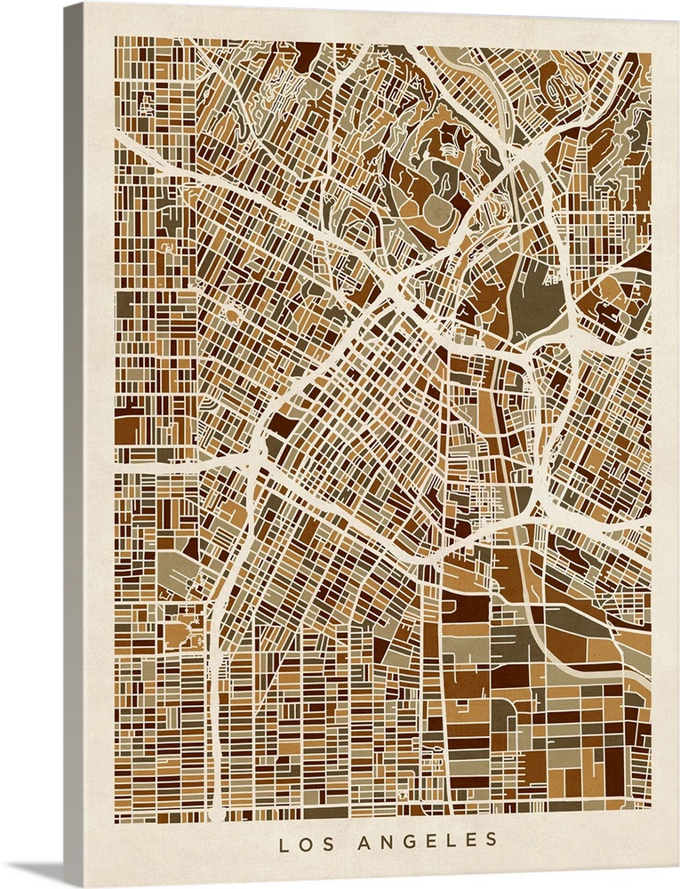 A street map of Los Angeles, California, United States on a vintage background.