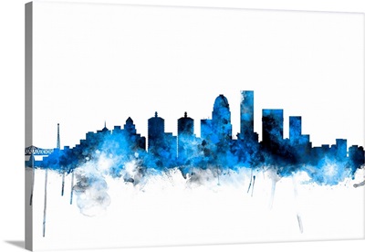 Louisville Kentucky City Skyline, Blue on White