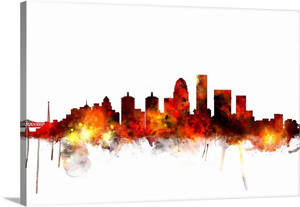 Watercolor art print of the skyline of Louisville, Kentucky, United States.