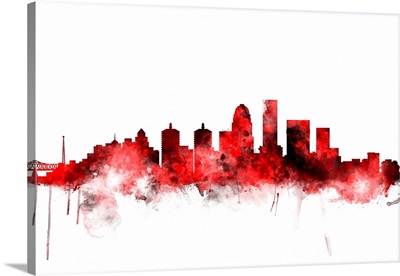 Louisville Kentucky City Skyline, Red on White
