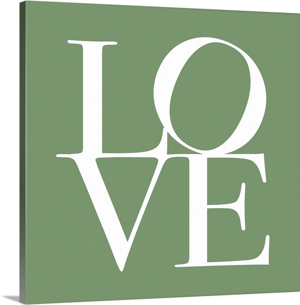 LOVE, typography text art print and canvas print, with the word LOVE written against a green background. Chic, contemporar...