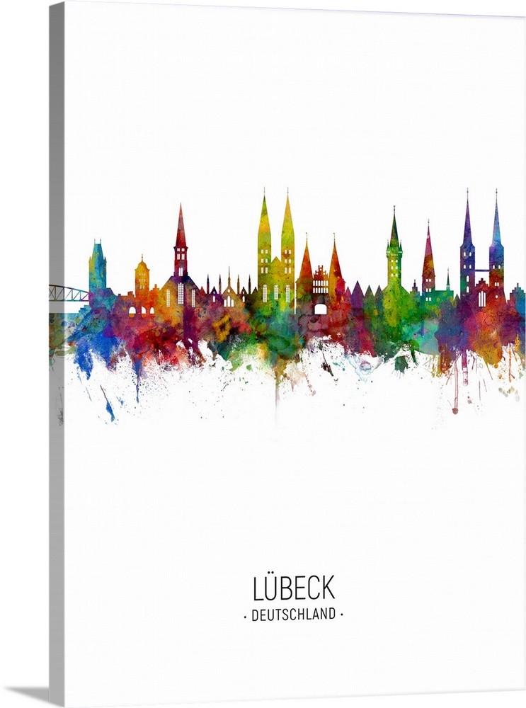 Watercolor art print of the skyline of Lubeck, Germany