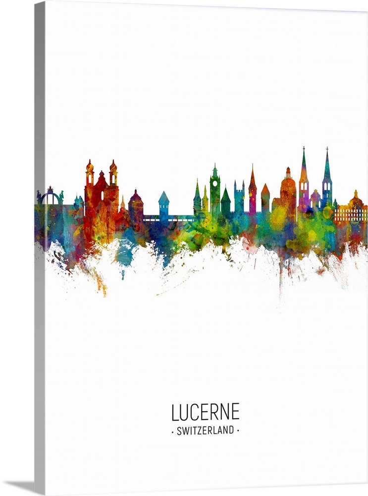 Watercolor art print of the skyline of Lucerne, Switzerland