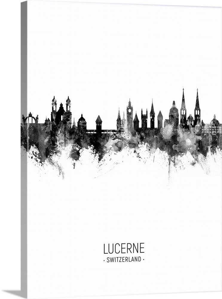 Watercolor art print of the skyline of Lucerne, Switzerland