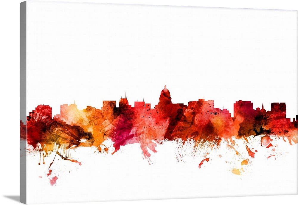 Watercolor art print of the skyline of Madison, Wisconsin, United States.