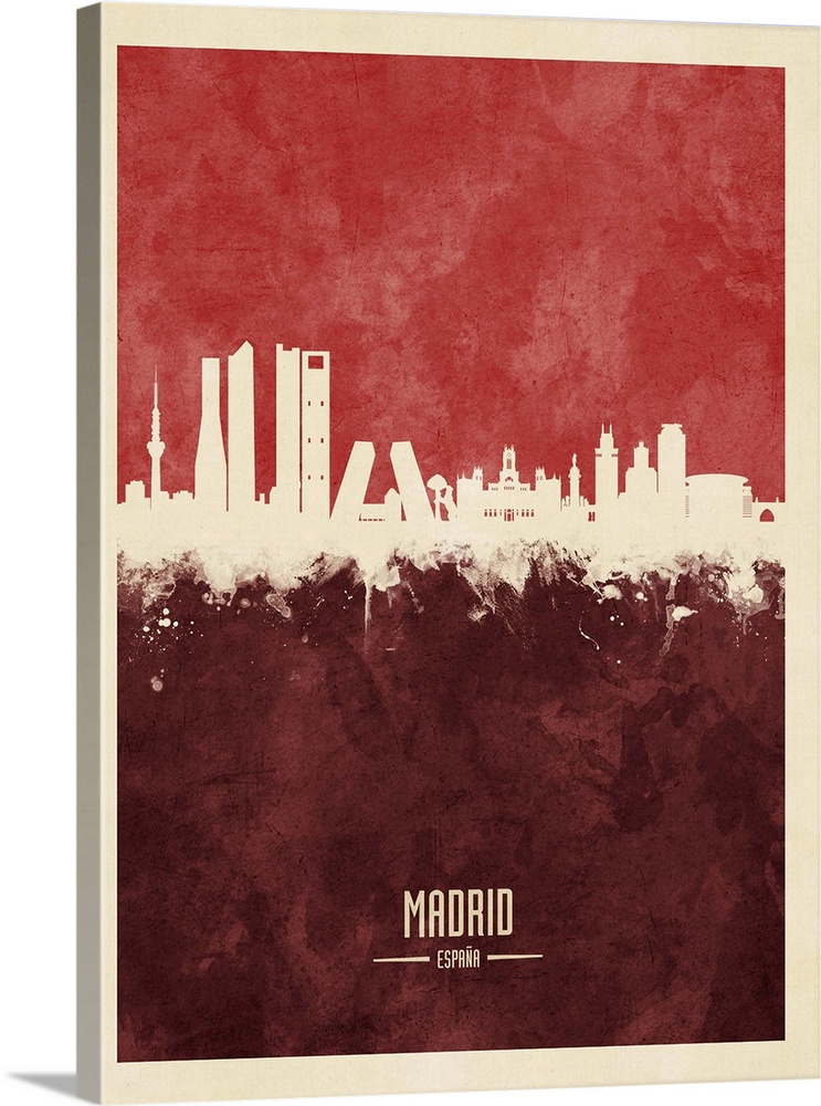 Watercolor art print of the skyline of Madrid, Spain.