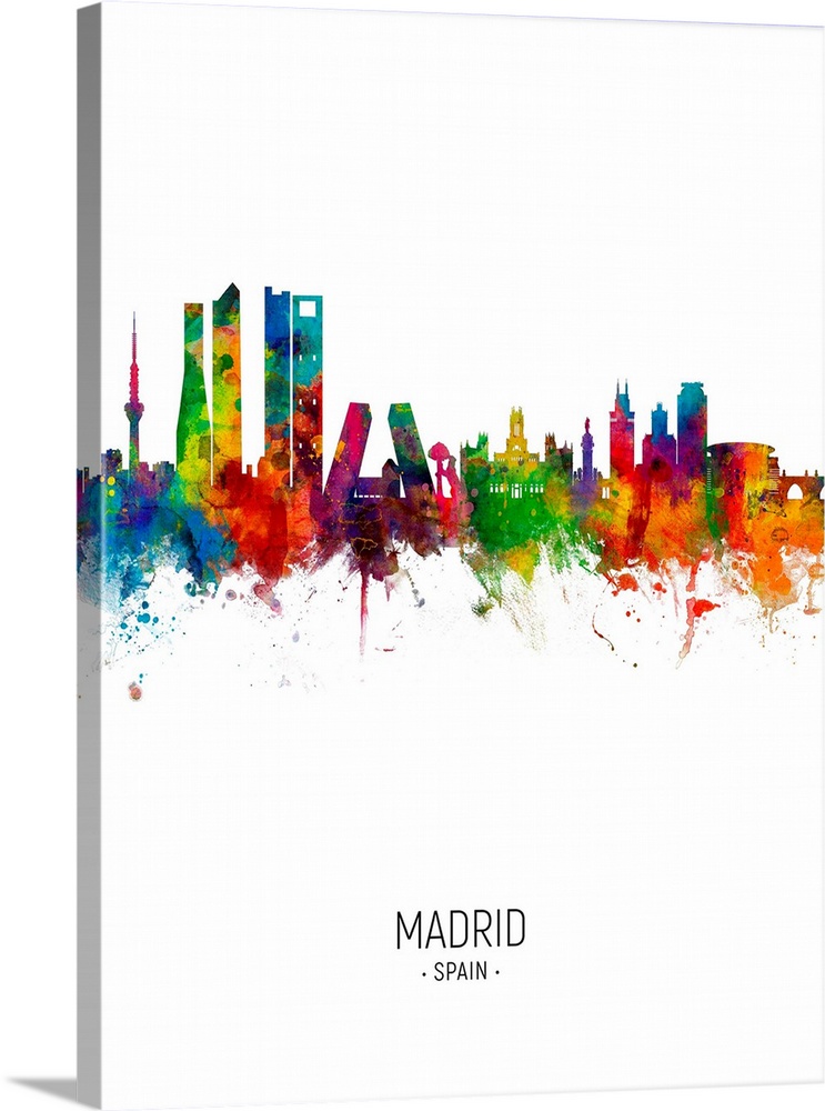 Watercolor art print of the skyline of Madrid, Spain