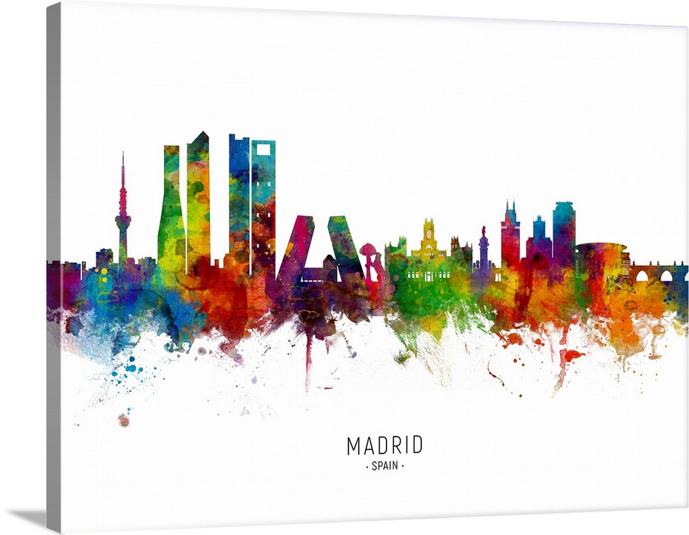 Watercolor art print of the skyline of Madrid, Spain.