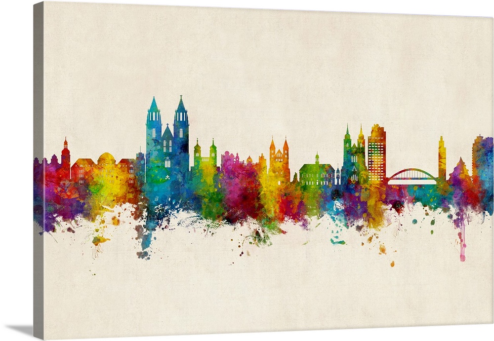 Watercolor art print of the skyline of Magdeburg, Germany