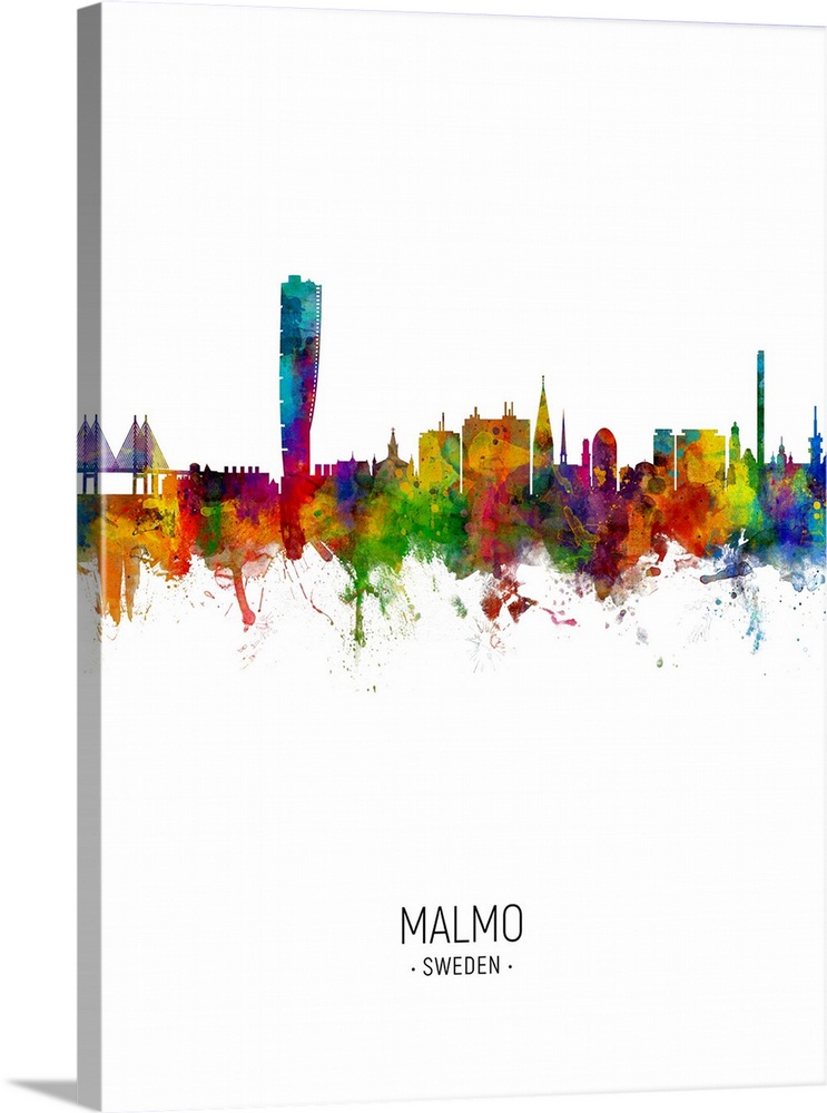 Watercolor art print of the skyline of Malmo, Sweden (Sverige)